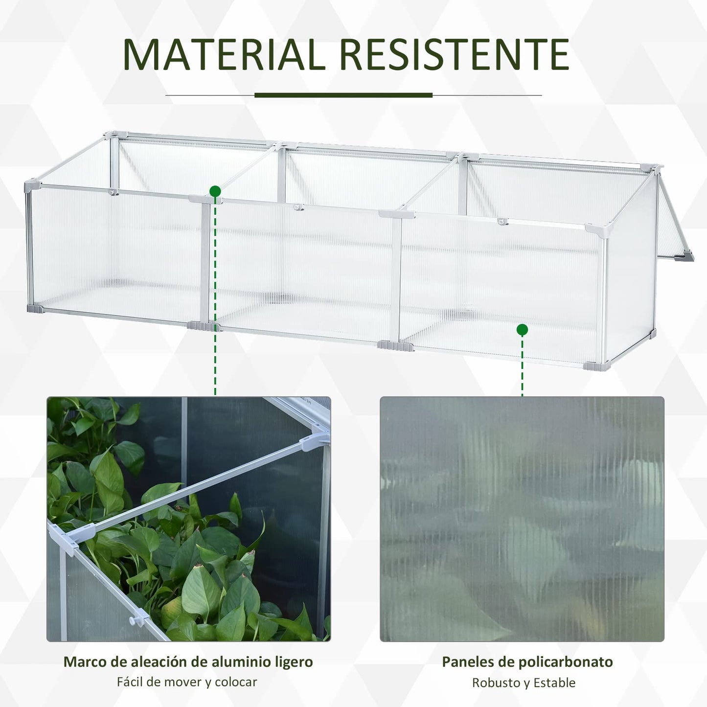 Outsunny Invernadero de Jardín 180x51x51 cm Aluminio Policarbonato Transparente Vivero Casero para Plantas Cultivos Protección UV y Resistente