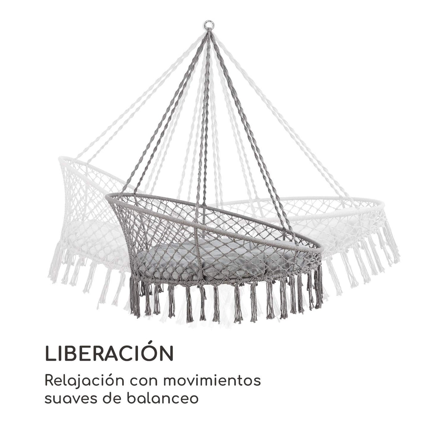 blumfeldt Ischia – sofá Colgante, balanceo Relajante, para Interior y Exterior, hasta 300 kg, 5 Cojines Grandes | Acabados en macramé, polialgodón, Fundas Resistentes a los Rayos UV, Gris Claro