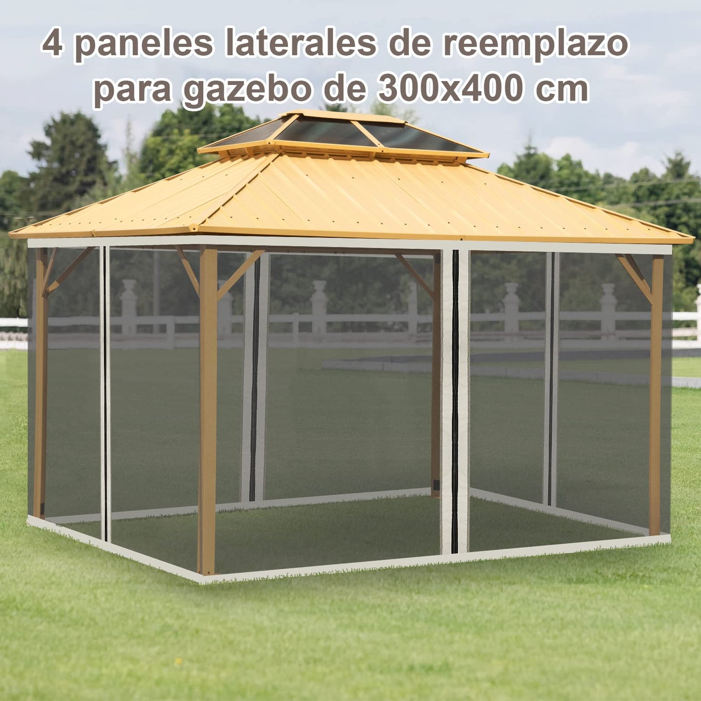 Outsunny 4 Paneles Laterales 3,5x2 m para Carpa de Jardín Tela Mosquitera para Cenador Gazebo con Cremalleras y Anillas Negro