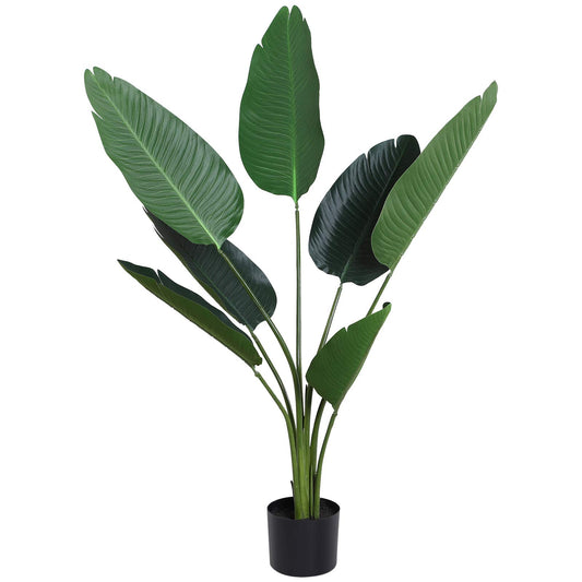 Outsunny Planta de Decoración Artificial de Palma Árbol Realista con Maceta 7 Hojas para Interior No Requiere Instalación Ø15x120 cm Verde