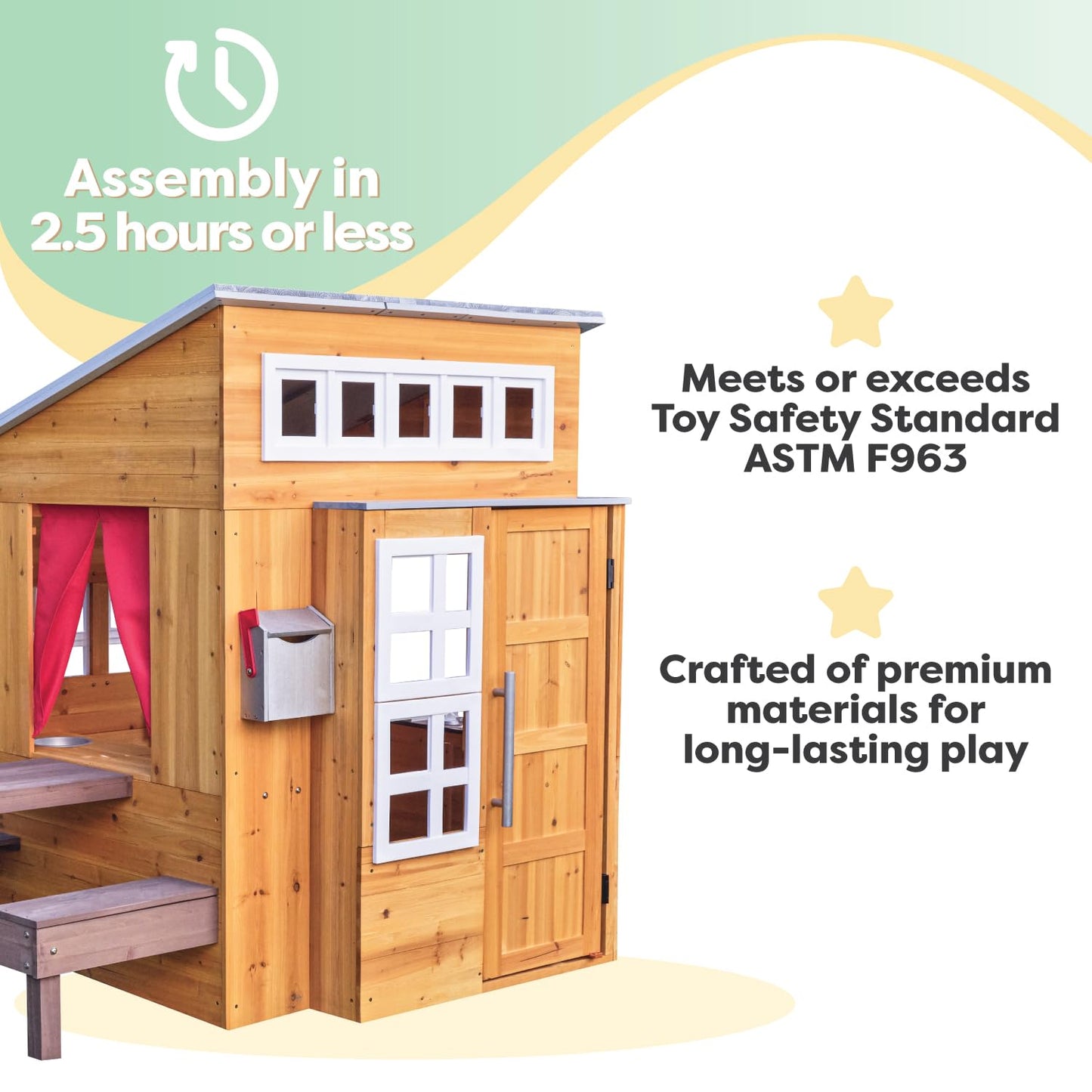 KidKraft Casita Infantil Moderna de Madera con Cocina de Juguete, Mesa y Banco para niños y niñas, casita de Juego para Exterior, jardín o Patio (00182)