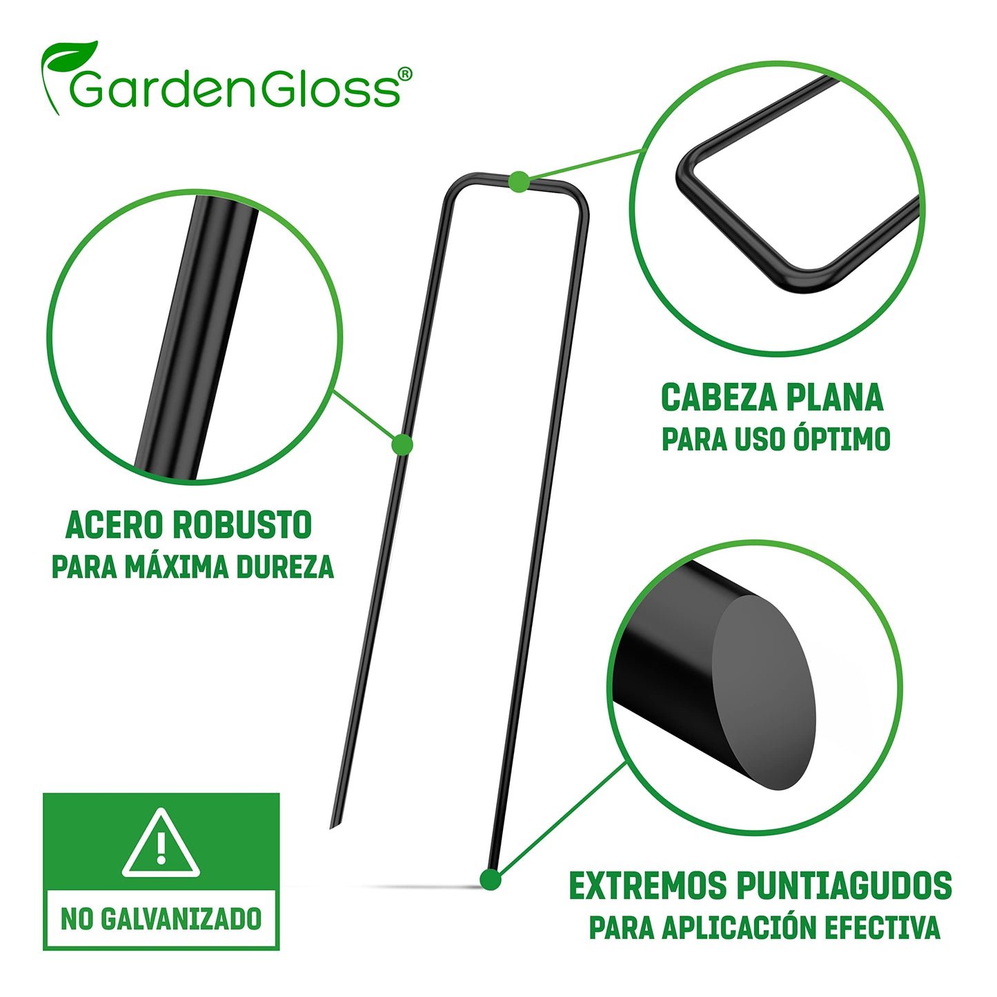 GardenGloss Grapas de Sujeción de Acero Robusto - Anclaje de Tierra para Malla Antihierbas, Valla y Red - 150 MM de Largo, 25 MM de Ancho, Ø 2.7 MM (100 Piezas)