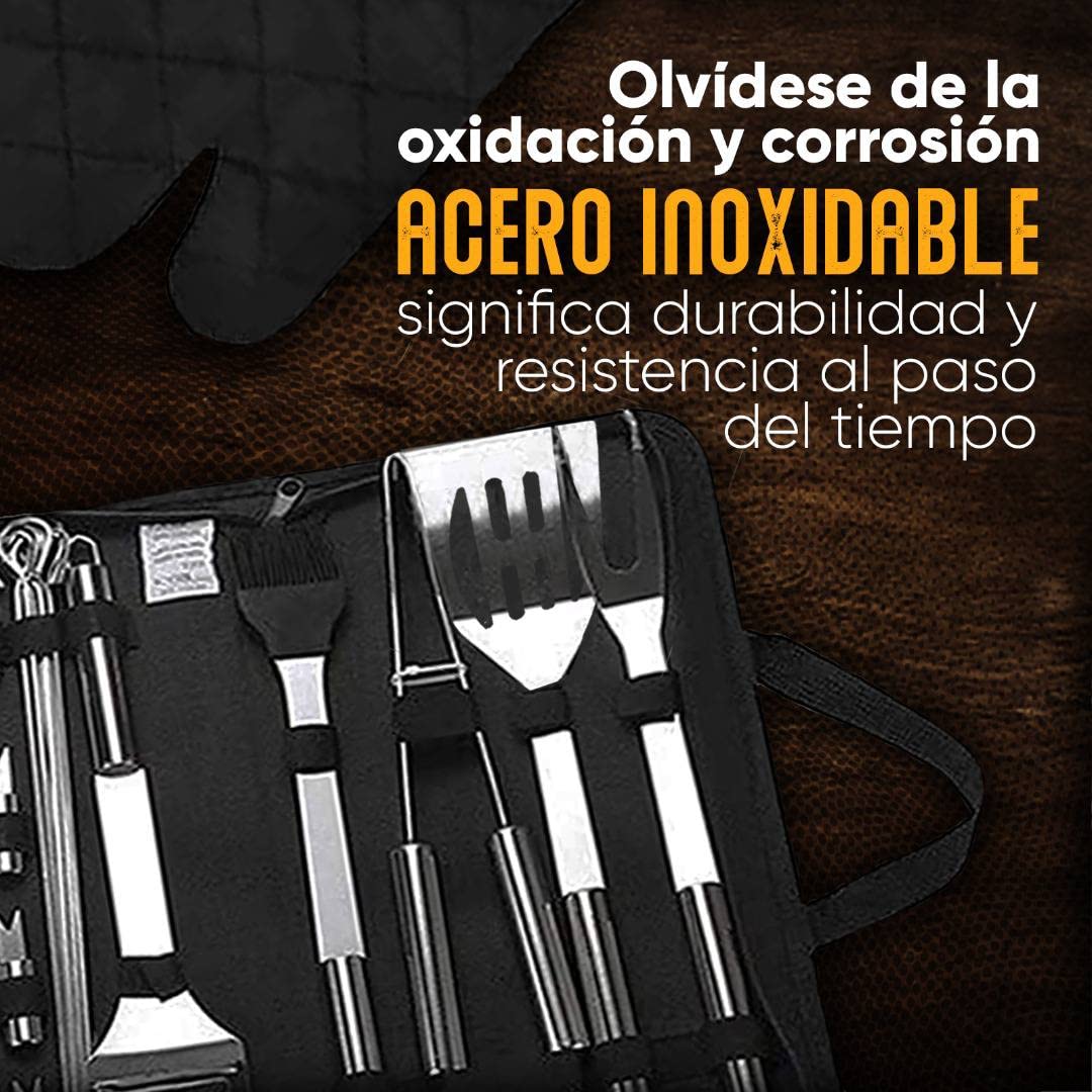PEVLA Set Barbacoa 21 Piezas de Acero Inoxidable - Utensilios Barbacoa - Accesorios Barbacoa - Kit Barbacoa - Kit Barbacoa Utensilios - Set Barbacoa Utensilios (Kit 21 Piezas) (21)