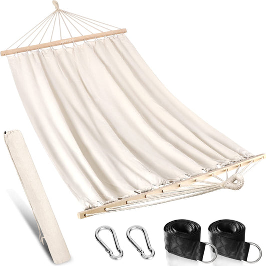 Anyoo Garden Hamaca de Algodón con Barras de Madera de 120 cm Hamaca Individual Compacta Portátil con Bolsa de Viaje Patio al Aire Libre