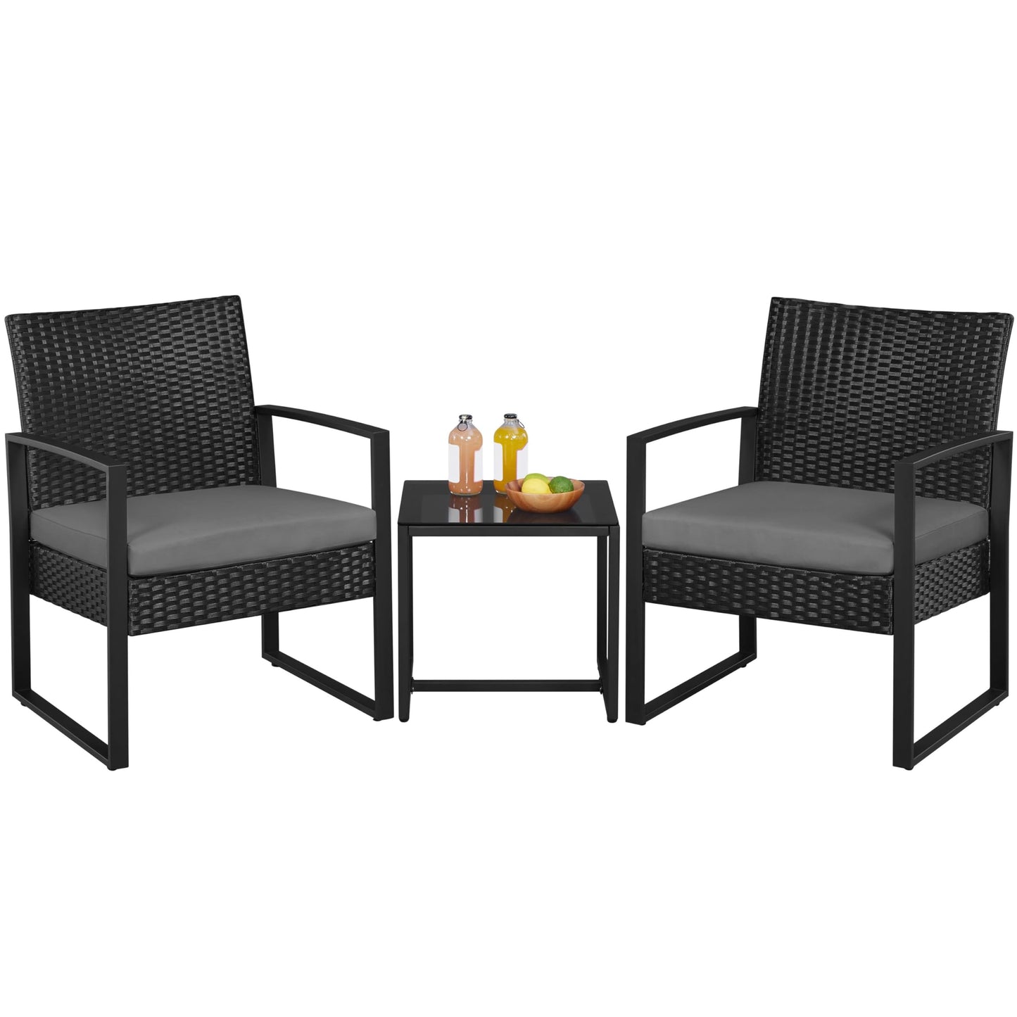 Yaheetech Conjunto de Mesa y Sillas Exterior Juego de Muebles Jardin con Cojines Silla Ratán Impermeable para Terraza Balcón Negro y Gris