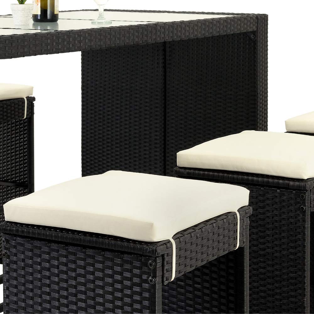 Deuba Set de Muebles de Bar poliratán 6 Taburetes de Bar con Cojines de 7cm de Grosor Conjunto de Muebles para jardín