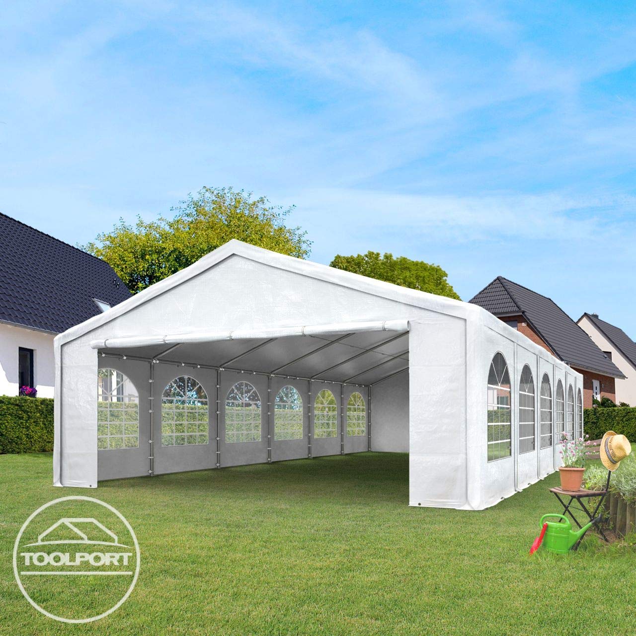 TOOLPORT Carpa de Fiesta 4x6 m Carpa para Fiestas Carpa de Lona PE 450 N Carpa de jardín Carpa para Fiestas Blanca Impermeable