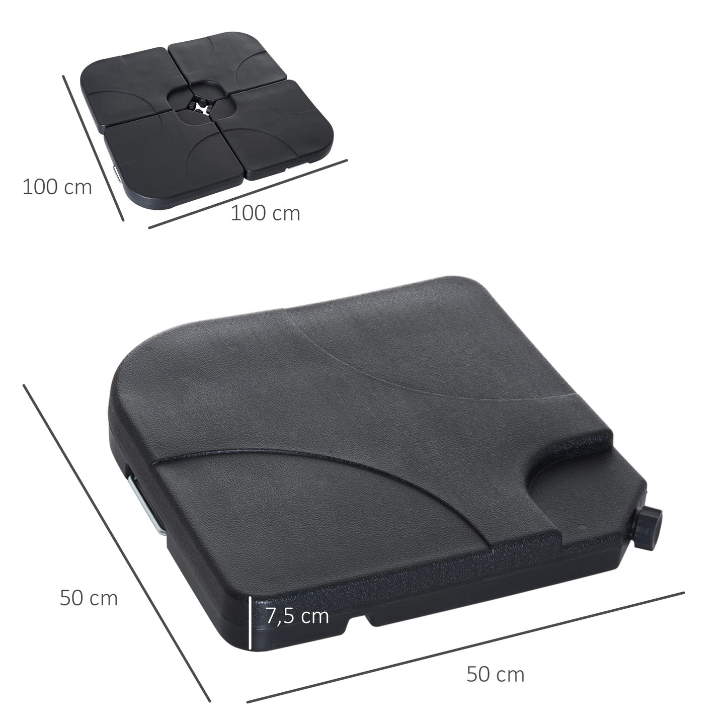 Outsunny Base de Sombrilla o Pie para Parasol Tipo Soporte de 4 Piezas de plástico 100x100x7,5 cm Negro