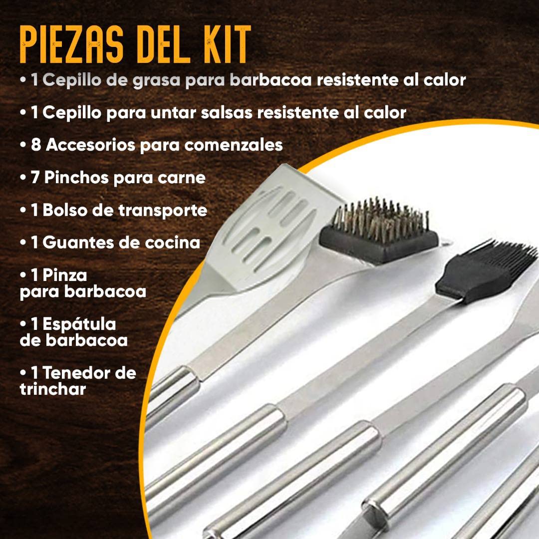 PEVLA Set Barbacoa 21 Piezas de Acero Inoxidable - Utensilios Barbacoa - Accesorios Barbacoa - Kit Barbacoa - Kit Barbacoa Utensilios - Set Barbacoa Utensilios (Kit 21 Piezas) (21)