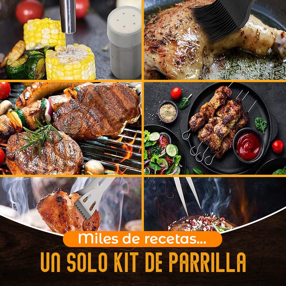 PEVLA Set Barbacoa 21 Piezas de Acero Inoxidable - Utensilios Barbacoa - Accesorios Barbacoa - Kit Barbacoa - Kit Barbacoa Utensilios - Set Barbacoa Utensilios (Kit 21 Piezas) (21)