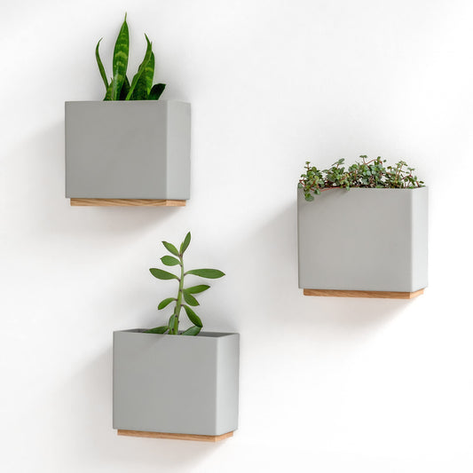 Kazai. Jardineras de Pared -Alma- | 3 Macetas Colgantes Modernas de Resina | Set de Porta Plantas para Plantas de Interior, Plantas Artificiales y más | Gris