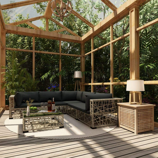 Festnight Conjunto de Muebles de Ratán para Terraza y Balcon, Sofas Jardin Exterior 6 Pzas, Conjunto Jardins, Juego de Salón de Jardín con Mesa y Cojines, Gris