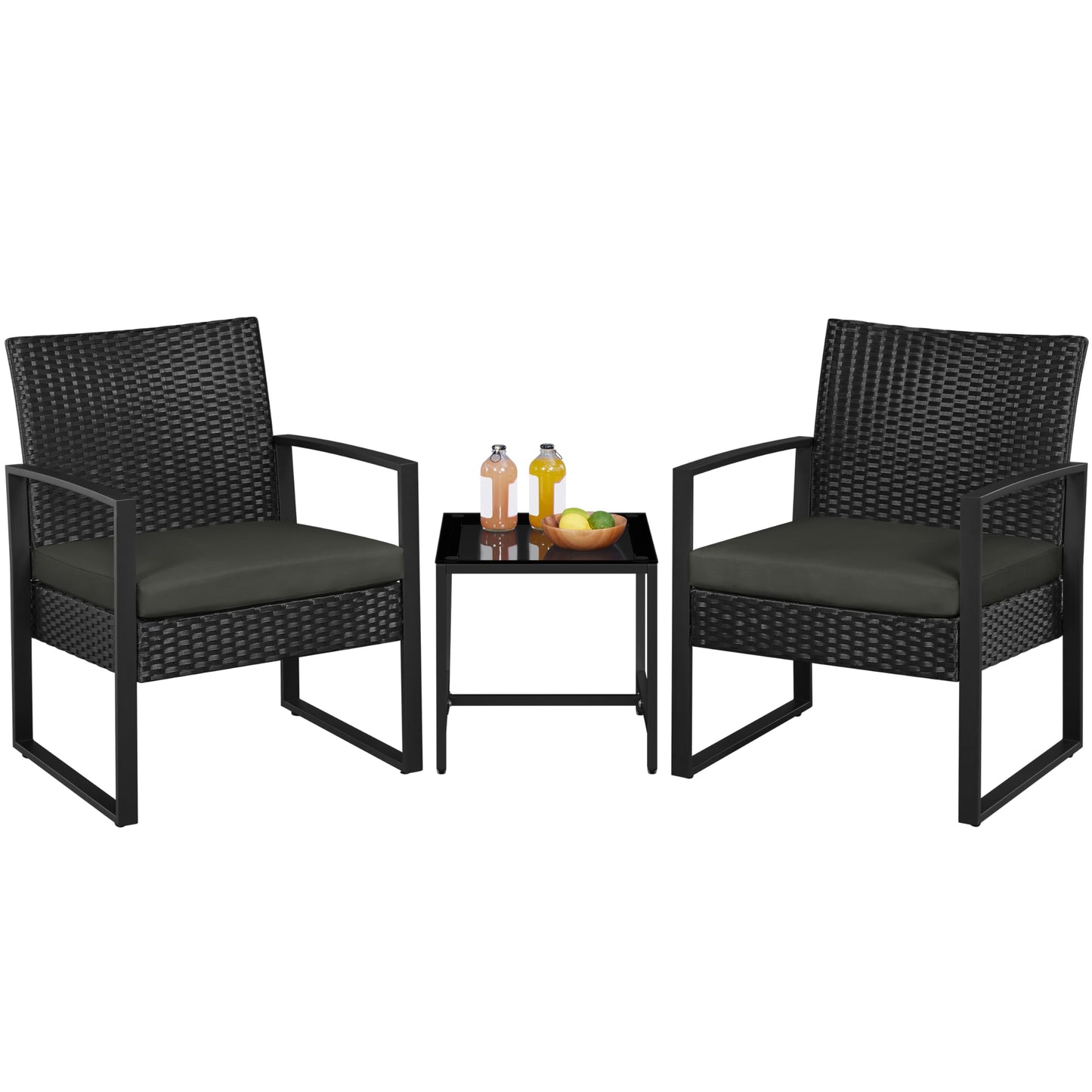 Yaheetech Conjunto de Mesa y Sillas Exterior Juego de Muebles Jardin con Cojines Silla Ratán Impermeable para Terraza Balcón Negro y Gris