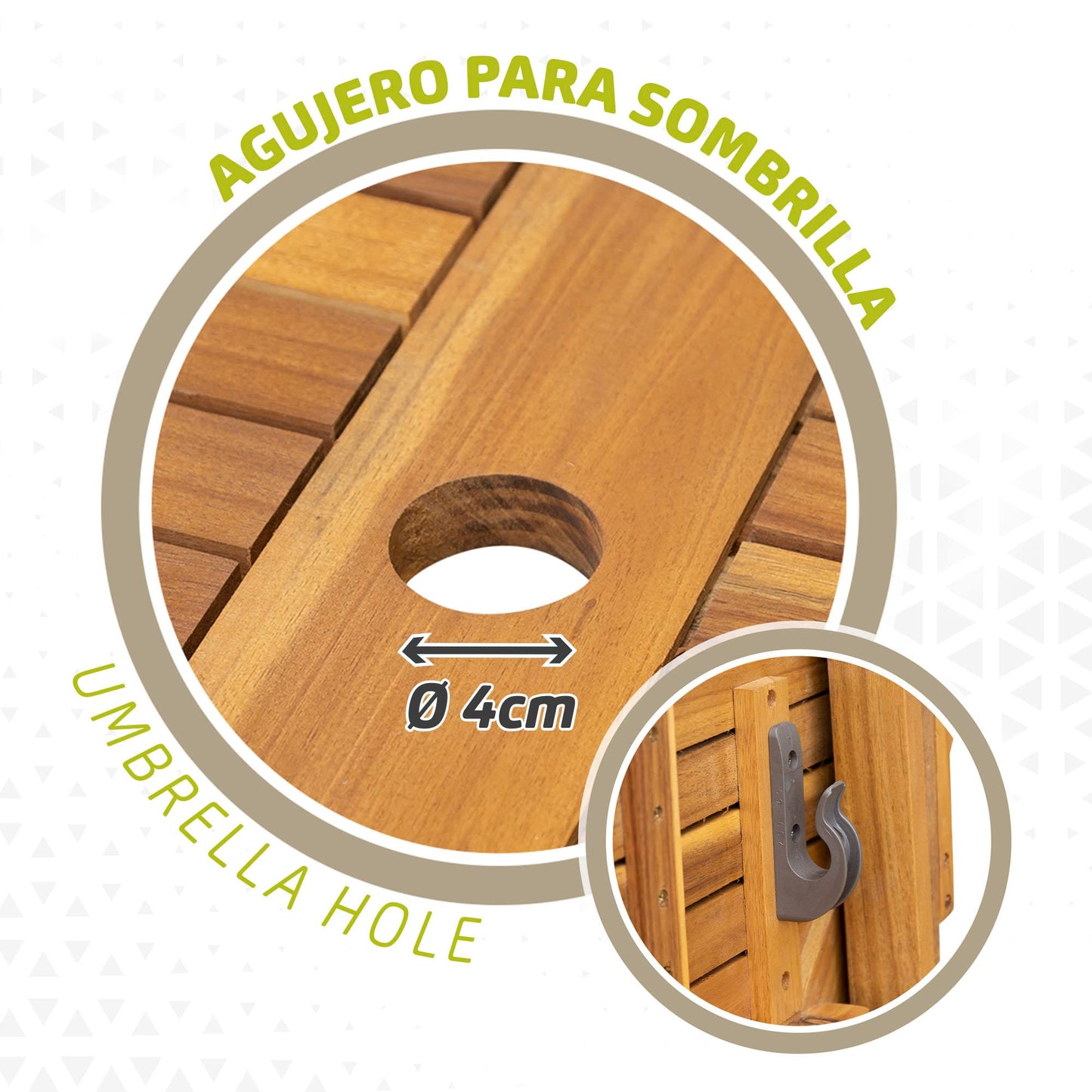 AKTIVE 61002 - Conjunto mesa y sillas de madera para jardín y terraza, incluye mesa plegable 150 x 89 x 74 cm y 6 sillas de madera con cojín