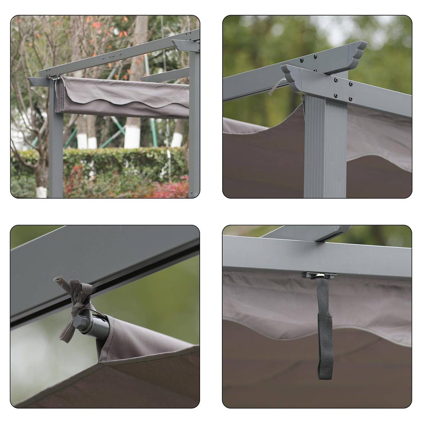 [Actualizado] Angel Living Pérgola de Aluminio con Techo Retráctil, Pabellón con Diseño Elegante, Cenador con Tela de Poliéster Resistente al Agua y a UV, Uso para el Exterior (3 x 4, Gris)
