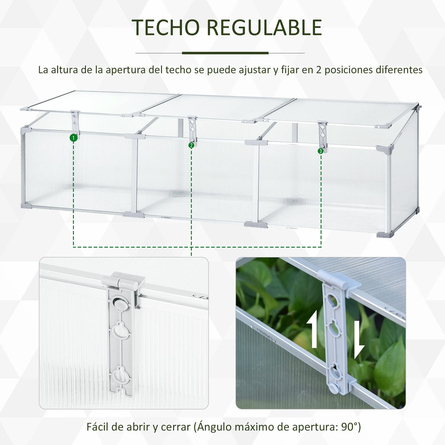 Outsunny Invernadero de Jardín 180x51x51 cm Aluminio Policarbonato Transparente Vivero Casero para Plantas Cultivos Protección UV y Resistente