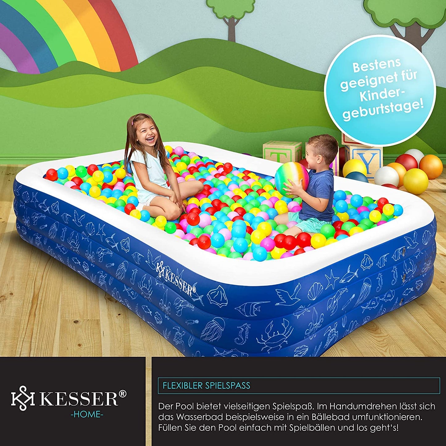 KESSER® Piscina inflable familiar para niños y adultos, piscina infantil de jardín para verano, 240 x 142 x 56 cm, 613 litros, capacidad para niños, agujeros de drenaje