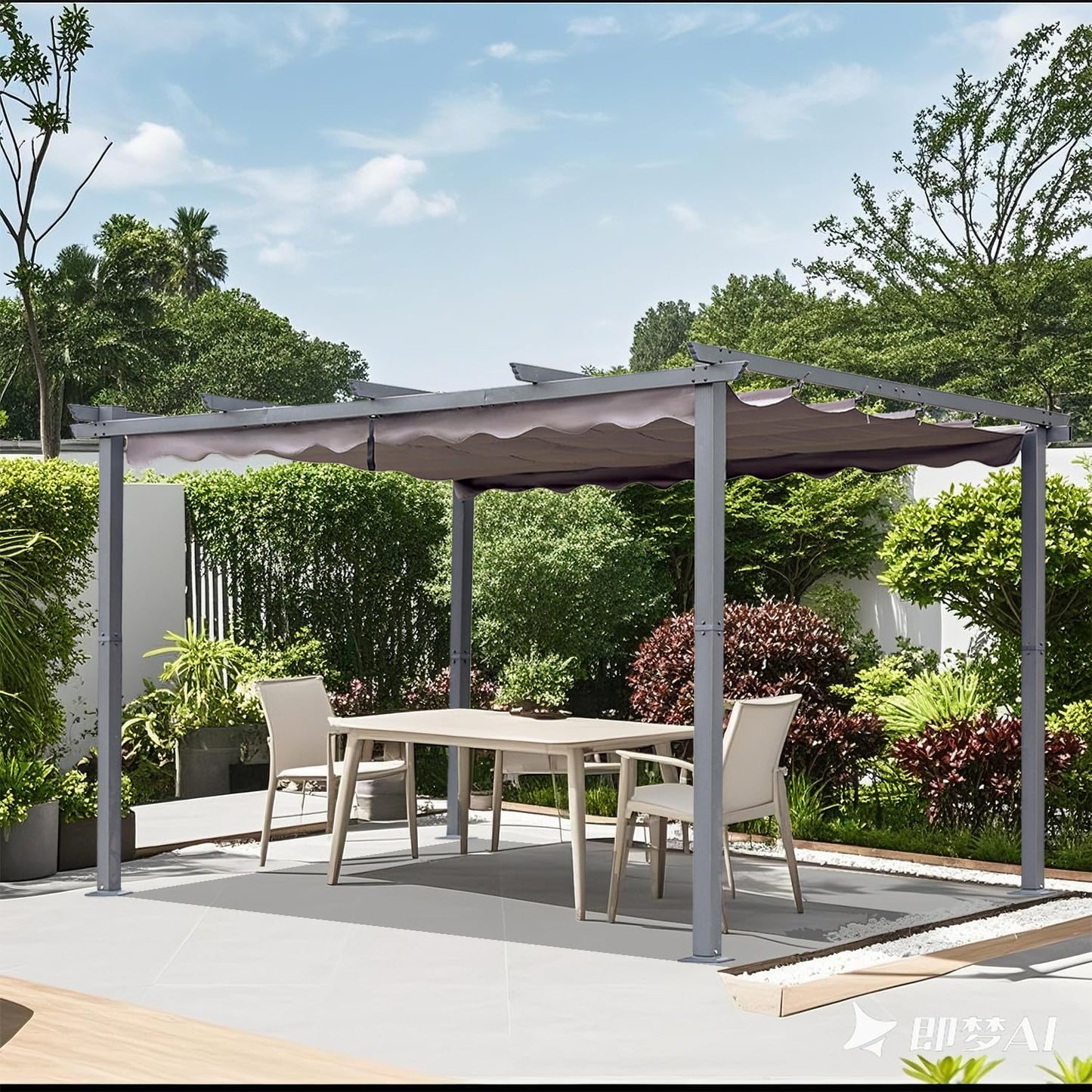 [Actualizado] Angel Living Pérgola de Aluminio con Techo Retráctil, Pabellón con Diseño Elegante, Cenador con Tela de Poliéster Resistente al Agua y a UV, Uso para el Exterior (3 x 4, Gris)