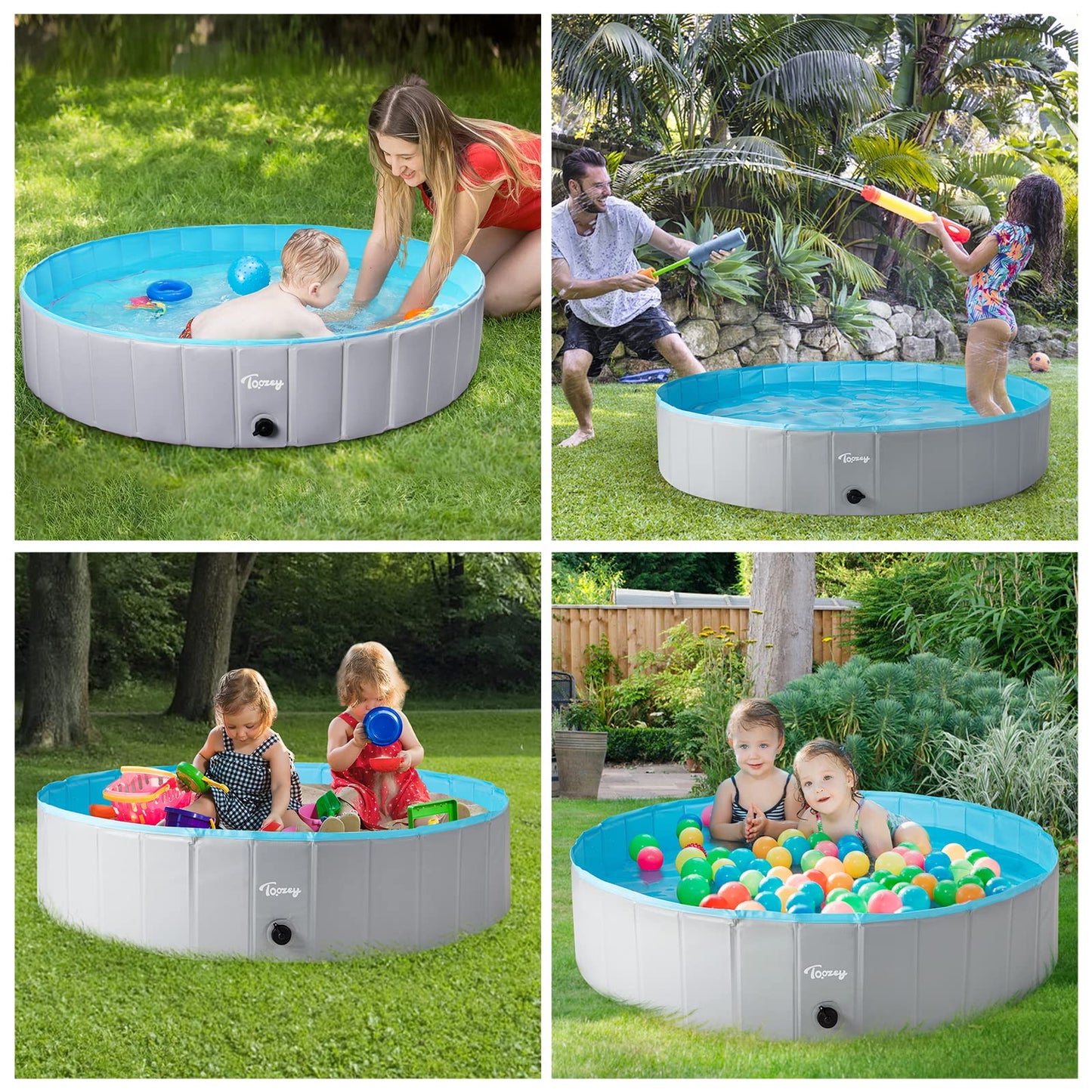 Toozey Piscina para Perros Grandes y Pequeños, 80cm / 120cm / 160cm Piscinas para Perros Plegable, Antideslizante, Piscina para Perros 100% Seguro y No Tóxico