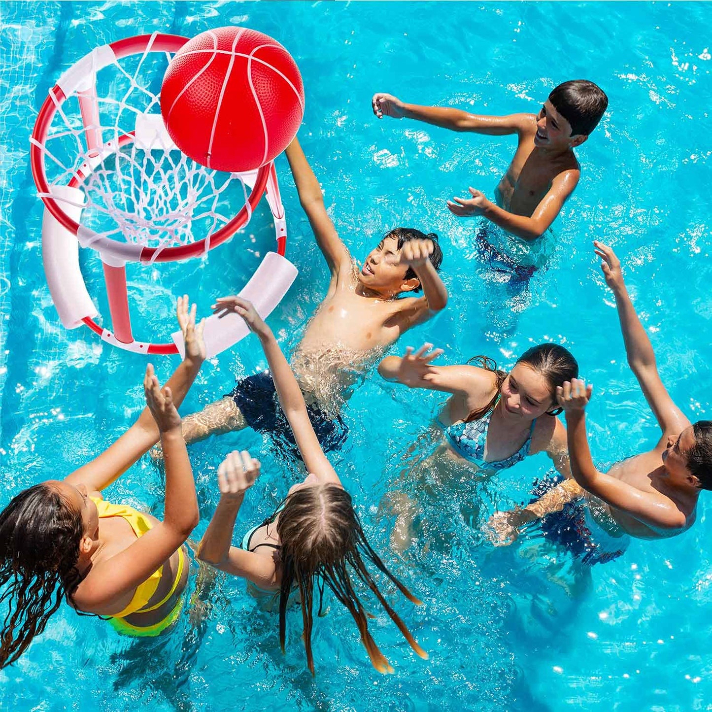 Aro de Baloncesto Flotante para Piscinas; Juego de Accesorios de Baloncesto Flotante para Piscinas (2 balones de Baloncesto)