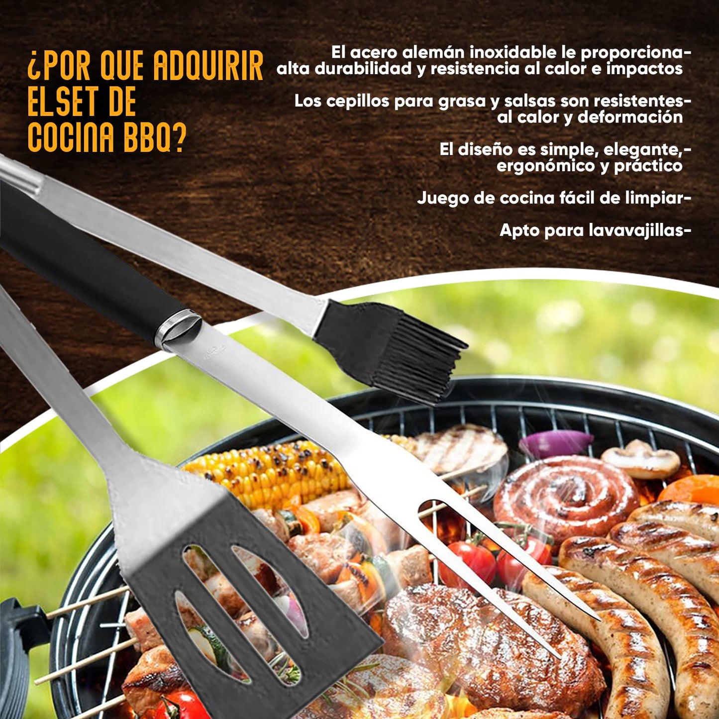 PEVLA Set Barbacoa 21 Piezas de Acero Inoxidable - Utensilios Barbacoa - Accesorios Barbacoa - Kit Barbacoa - Kit Barbacoa Utensilios - Set Barbacoa Utensilios (Kit 21 Piezas) (21)