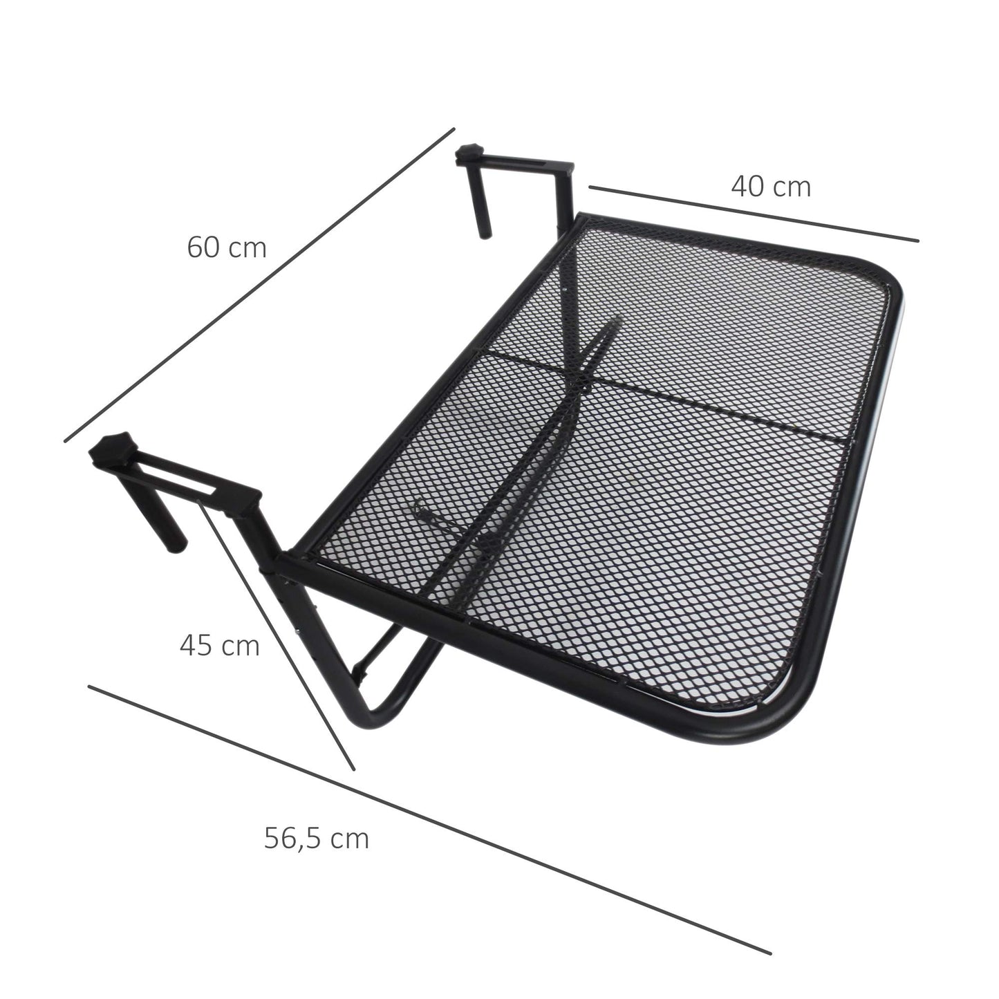 Outsunny Mesa Colgante de Balcón con Brazo Regulable y Altura Ajustable en 3 Posiciones Marco Metálico Carga Máx. 30 kg 60x56,5x45 cm Negro