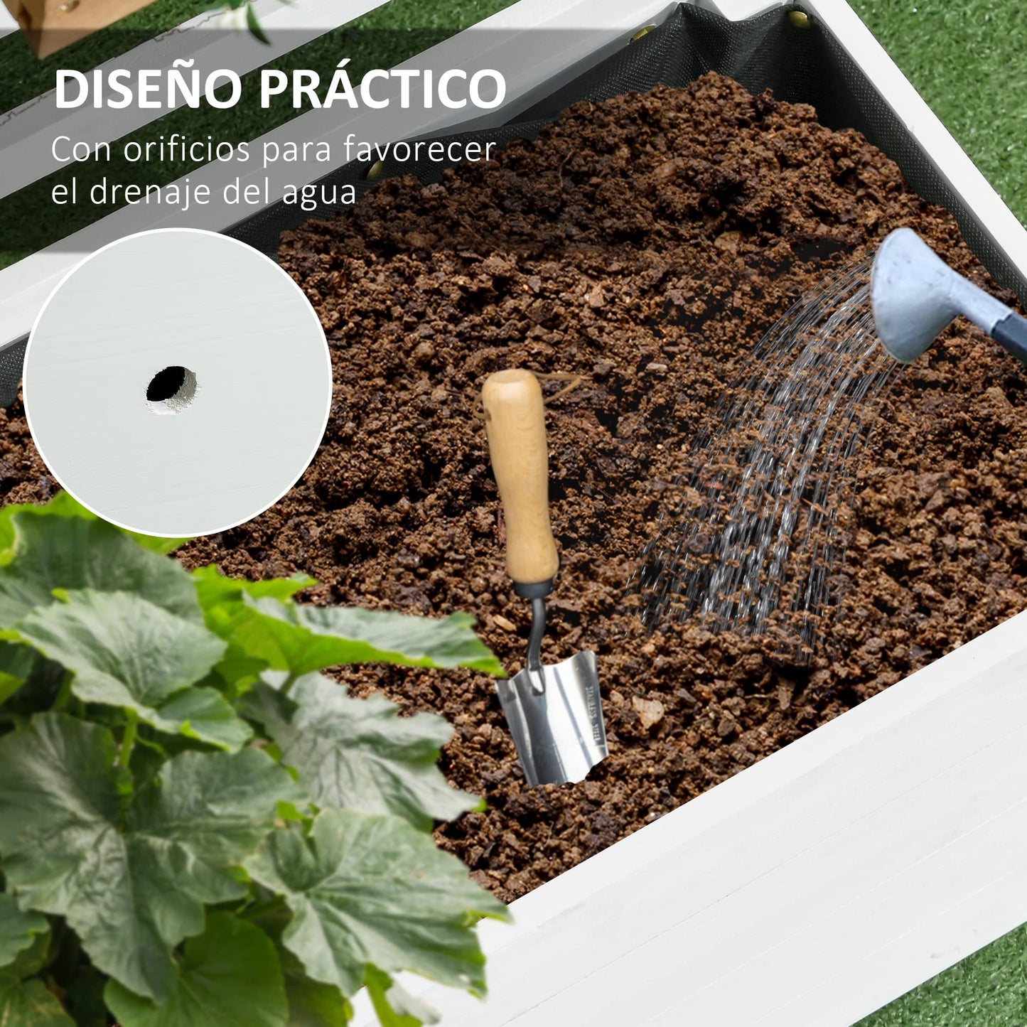 Outsunny Jardinera con Enrejado de Madera Maciza con 4 Ruedas Macetero de Jardín con Soporte para Trepadora y Tela Geotextil para Cultivos Plantas Flores 76x30x155 cm Blanco