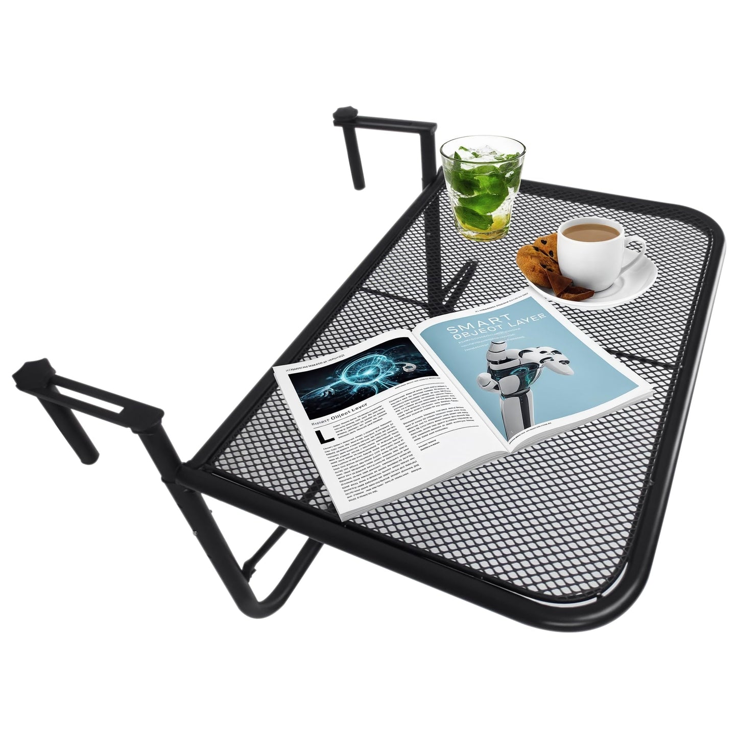 Outsunny Mesa Colgante de Balcón con Brazo Regulable y Altura Ajustable en 3 Posiciones Marco Metálico Carga Máx. 30 kg 60x56,5x45 cm Negro