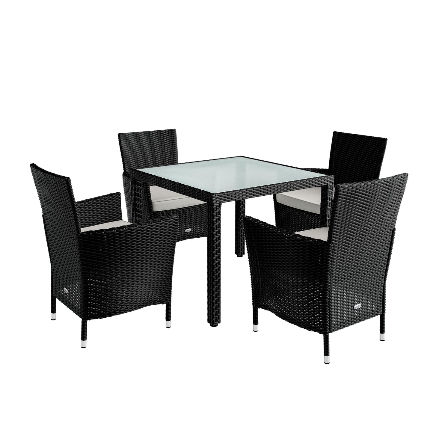 Deuba Conjunto de Poliratán 4+1 Mesa 90x90cm 4 Sillas Apilables Cojines Lavables Muebles de Jardín
