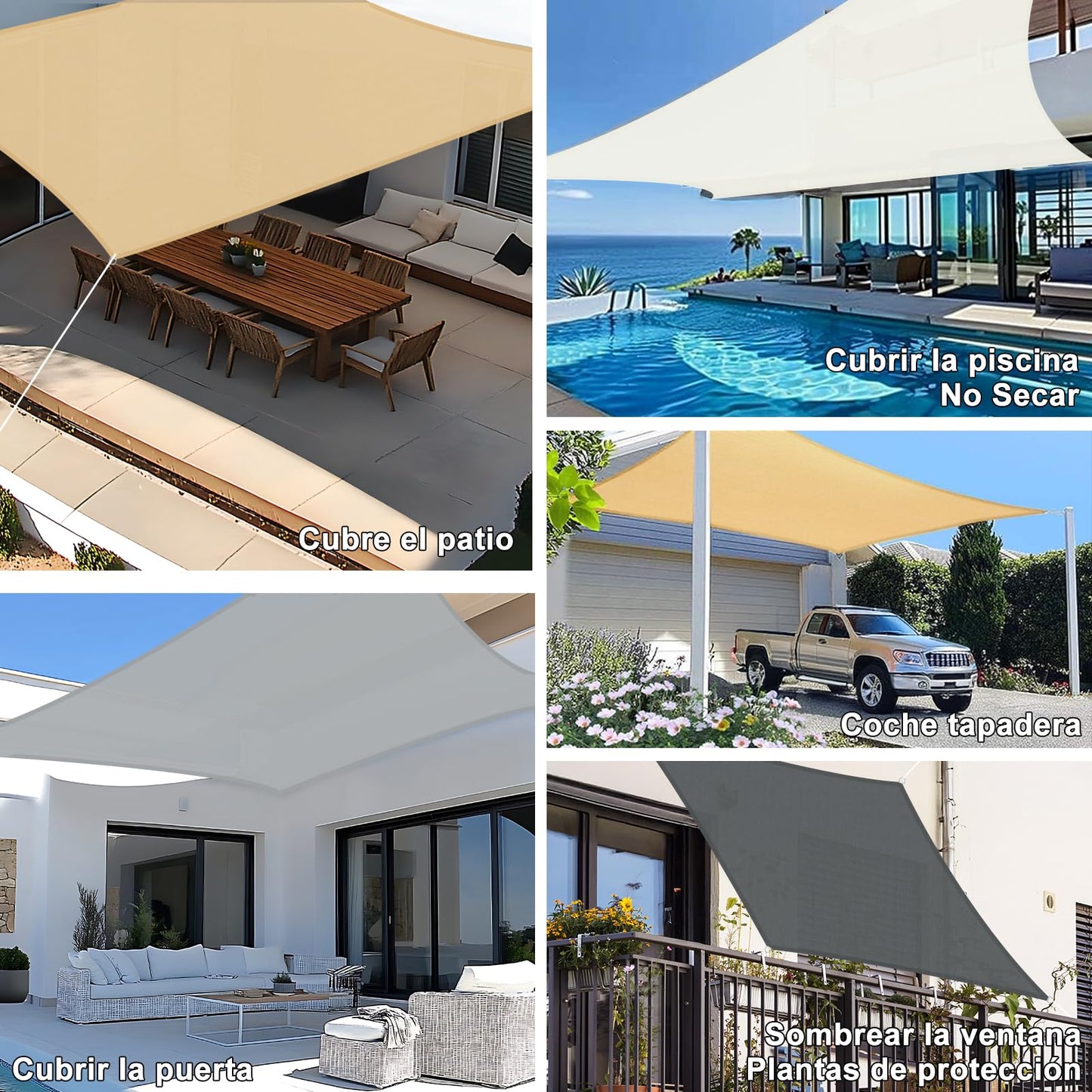 SUNNY GUARD Toldo Vela de Sombra Impermeable 4x4x4m Triangular a Prueba de Viento protección UV para Patio,Jardín, Exteriores, Terraza, Color Arena