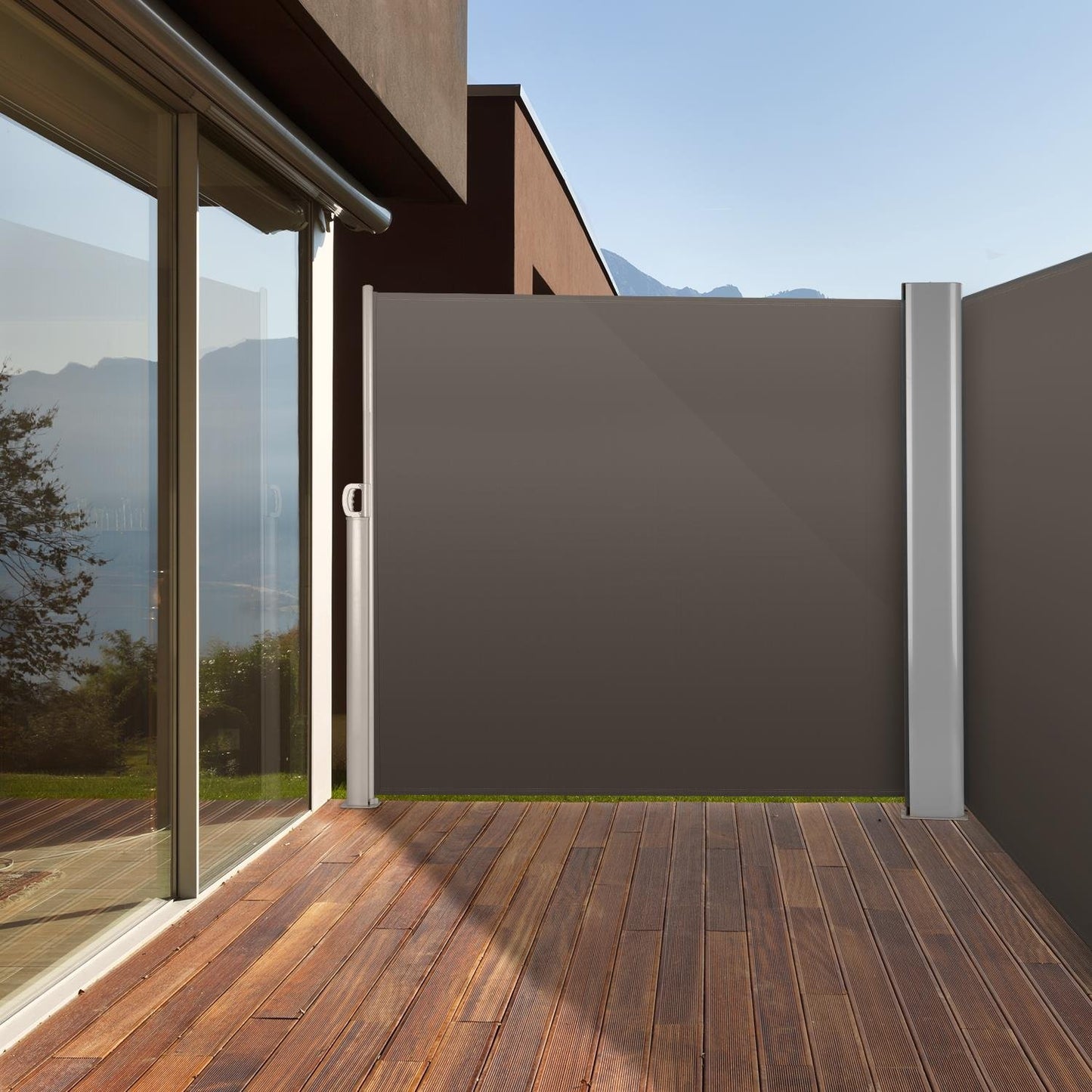 Blumfeldt Bari Doppio 620 Toldo Lateral Doble 6x2,0 m Aluminio Antracita (Pantalla Anti Viento, Protector Sol sombrilla, protección Visual, marquesina Protectora, Separador jardín terraza)