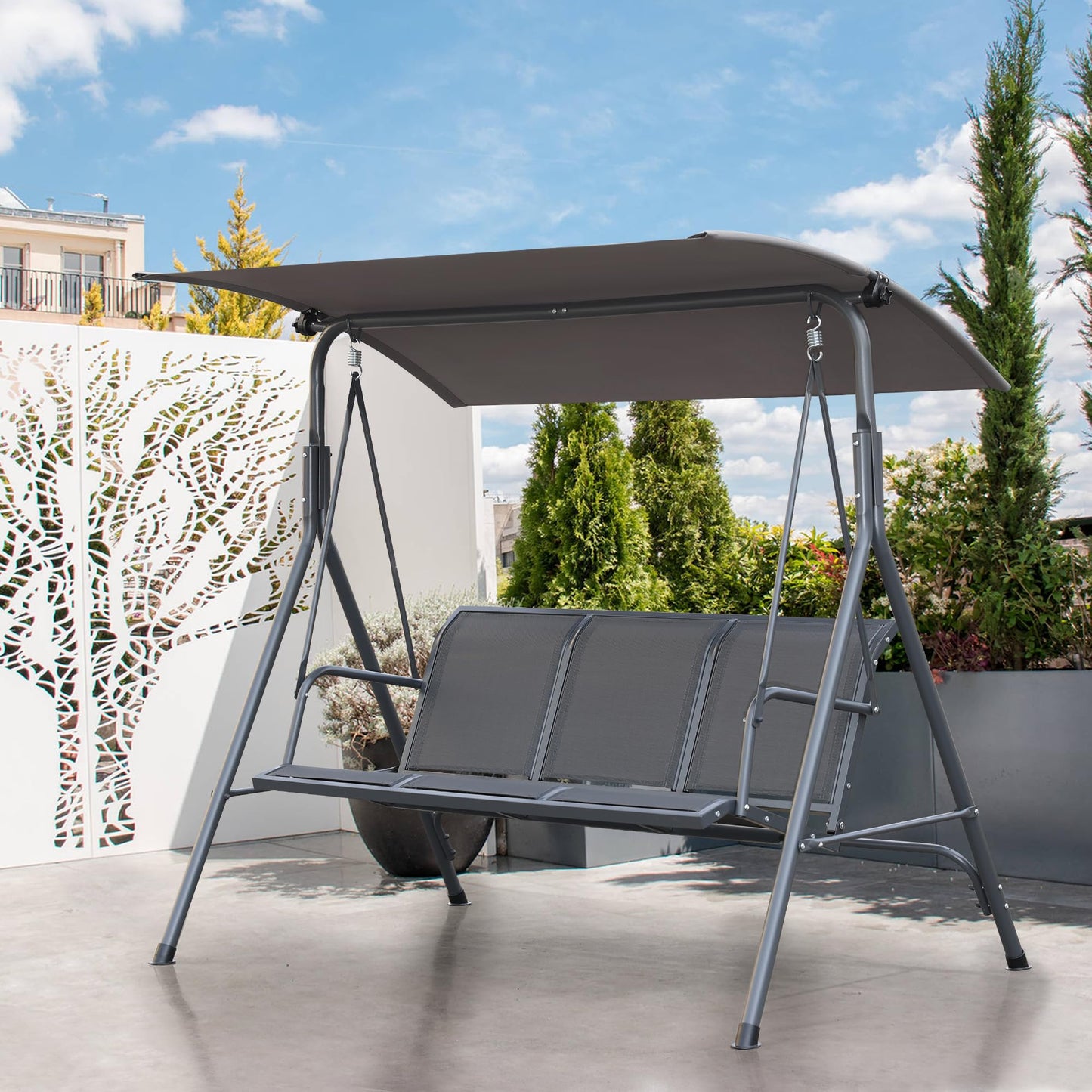 Angel Living - Hamaca Colgante 037, Columpio de Jardín con el Techo de Gris y la Silla de Tesling, 170x110x152cm (3 Plazas, Textileno)