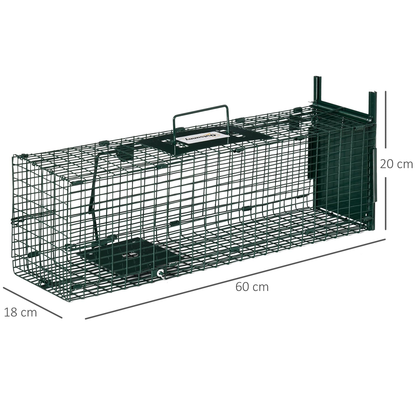 Outsunny Trampa para Animales Vivos con Puerta Jaula de Captura Metálica con Asa para Conejos Visones Pequeños 60x18x20 cm Verde Oscuro