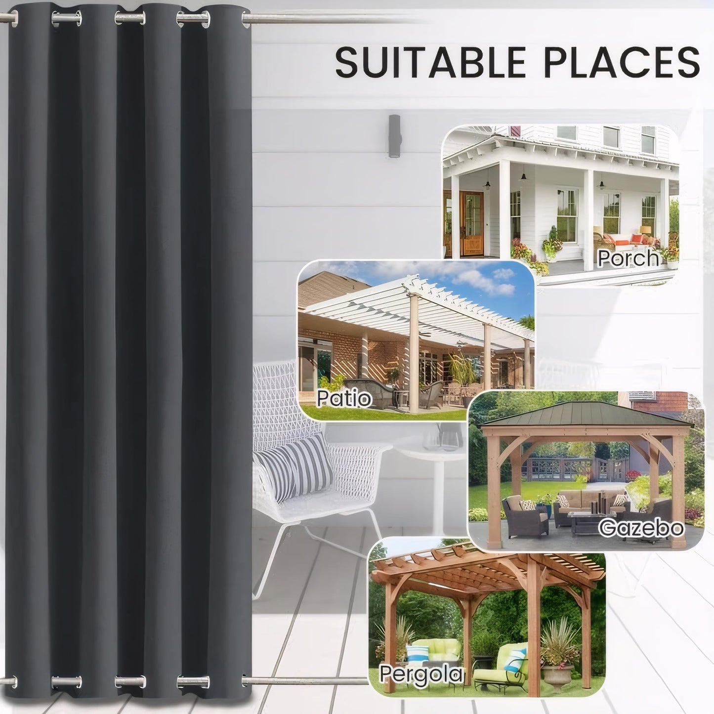Cortinas de Exterior Resistentes a la Intemperie,Cortinas para Exteriores Opacas con Aislamiento térmico para Exteriores para jardín,Patio,Puerta,Gazebo,pérgola,balcón,Gris oscuro,2 Piezas|132x238cm