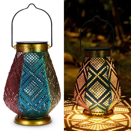 Linterna Solar Exterior GolWof 3 Colores LED Luz Solar Linterna Jardín Lámpara de Metal IP44 Impermeable Lampara LED Solar Vintage para Decoracion Jardin Patio Terraza Césped Arboles Fiesta Navidad