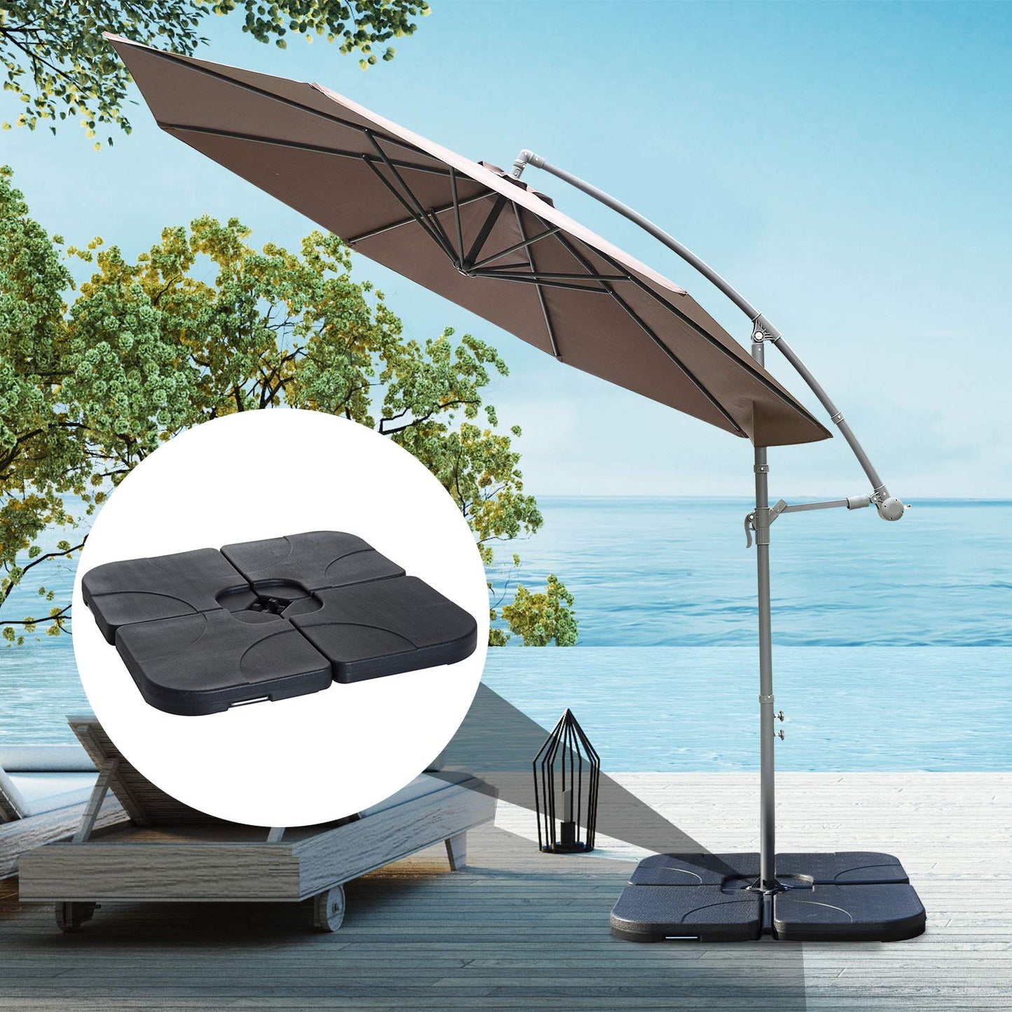 Outsunny Base de Sombrilla o Pie para Parasol Tipo Soporte de 4 Piezas de plástico 100x100x7,5 cm Negro