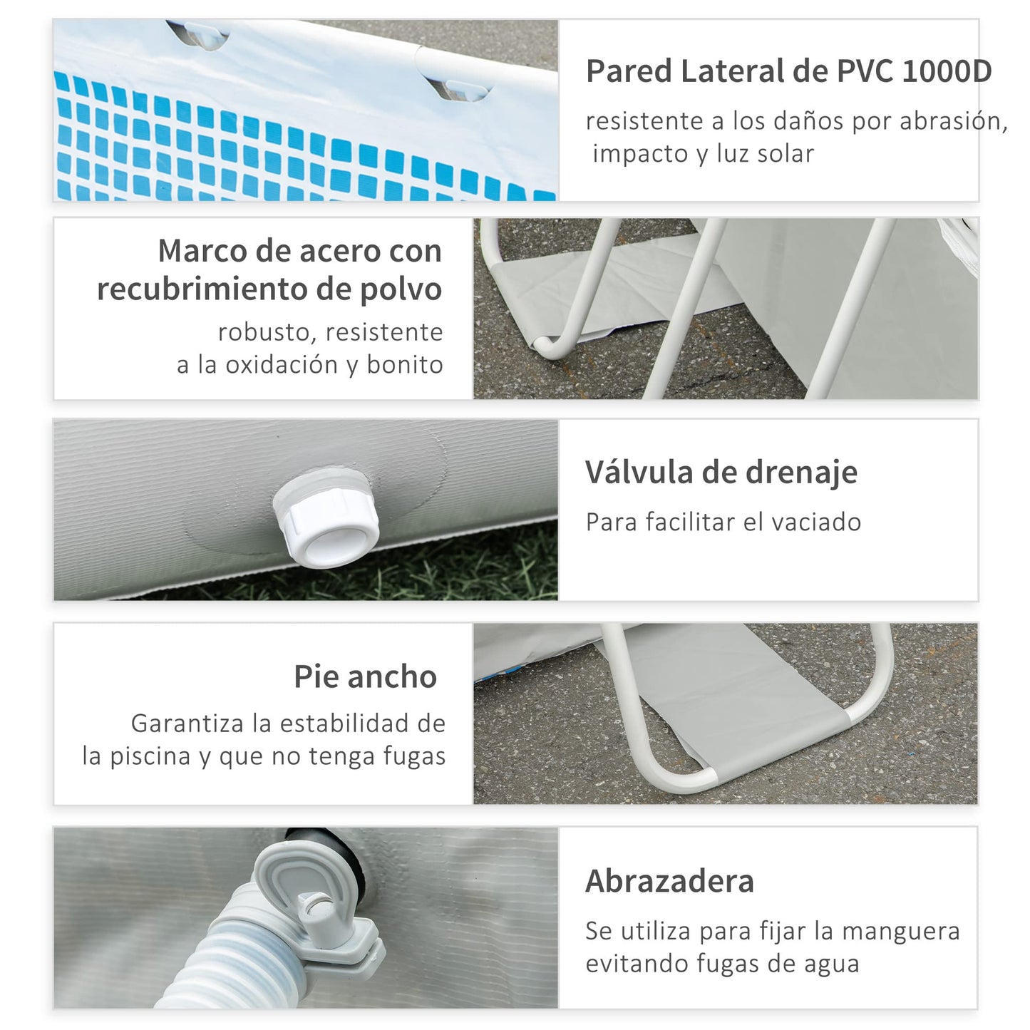 Outsunny Piscina Desmontable 440x240x122 cm Piscina Rectangular de Exterior con Depuradora de Cartucho 4,000 L/H y Marco de Acero 9760 L Gris