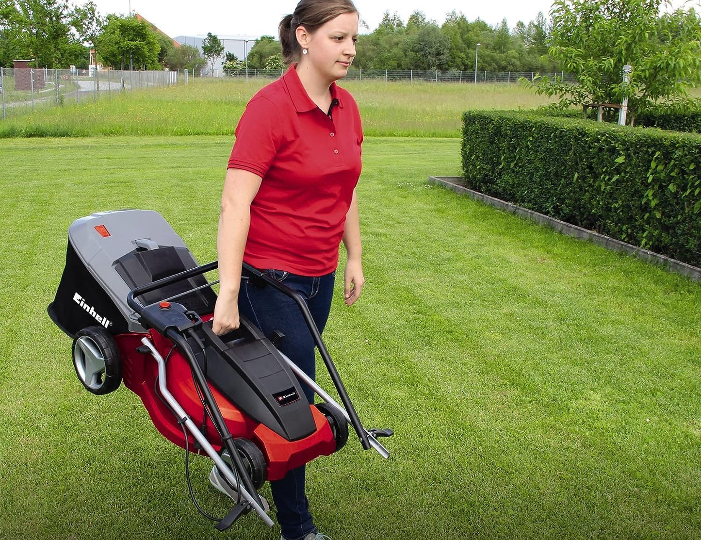 Einhell GC-EM 1536 - Cortacésped eléctrico (1500 W, altura de corte 5 niveles | 25-65 mm , ancho de corte 36 cm, hasta 600m² de jardín, 38L de capacidad de bolsa) (ref.3400150)