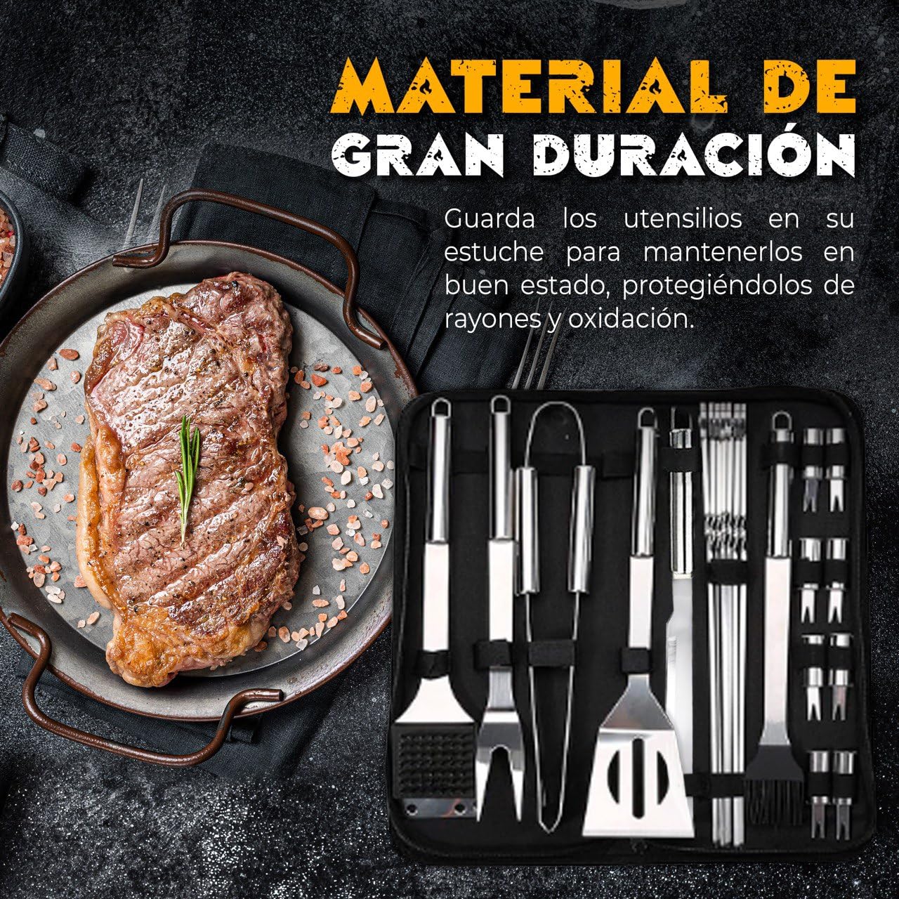 PEVLA Set Barbacoa 21 Piezas de Acero Inoxidable - Utensilios Barbacoa - Accesorios Barbacoa - Kit Barbacoa - Kit Barbacoa Utensilios - Set Barbacoa Utensilios (Kit 21 Piezas) (21)