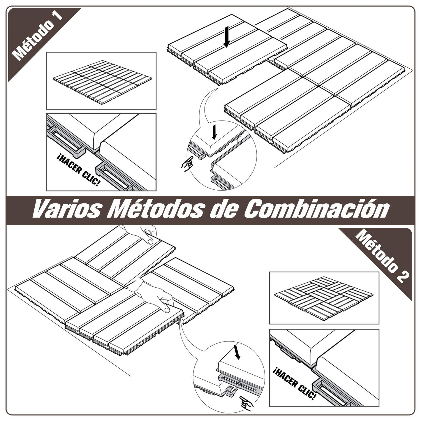 Outsunny Baldosas Cuadradas para Suelos Antideslizantes Exteriores Interiores Paquete de 9 Piezas 0.81 m² 30x30 cm Marrón
