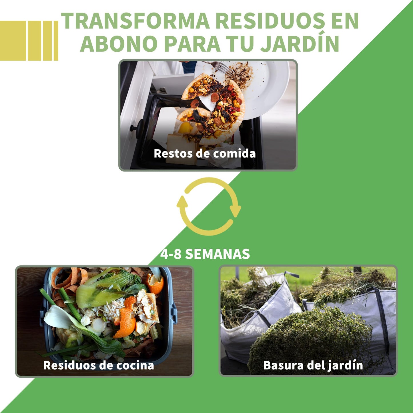 Outsunny Compostador Capacidad de 300L Compostera Orgánica para Producción Abono de Jardín Exterior con 48 Respiraderos 60,5x60,5x81,5 cm Negro