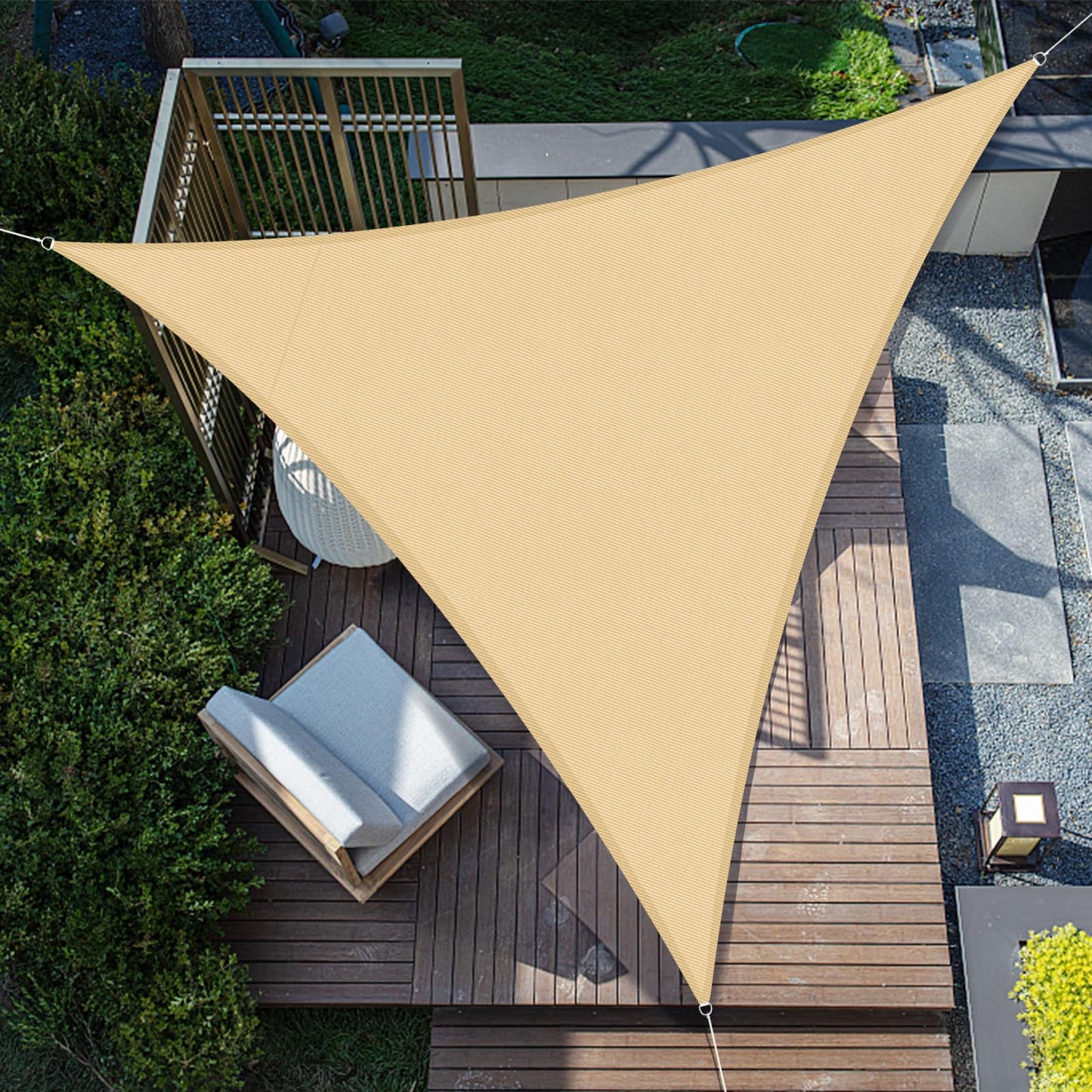 SUNNY GUARD Toldo Vela de Sombra Impermeable 4x4x4m Triangular a Prueba de Viento protección UV para Patio,Jardín, Exteriores, Terraza, Color Arena