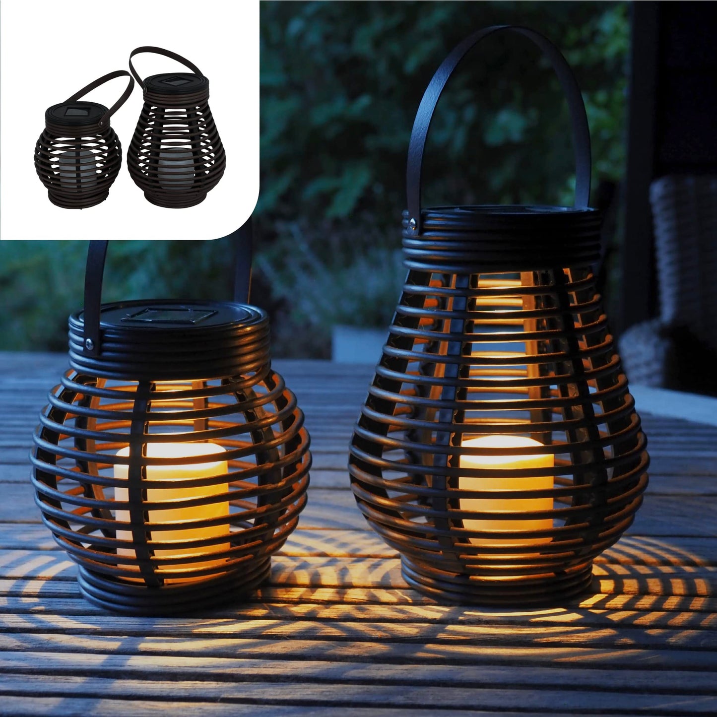 Gadgy Farolillos decorativos - 2 Piezas Forme Redondos y Lágrima para Exterior - Plástico Marmóreo Marrón - LED luz solar Jardín Patio