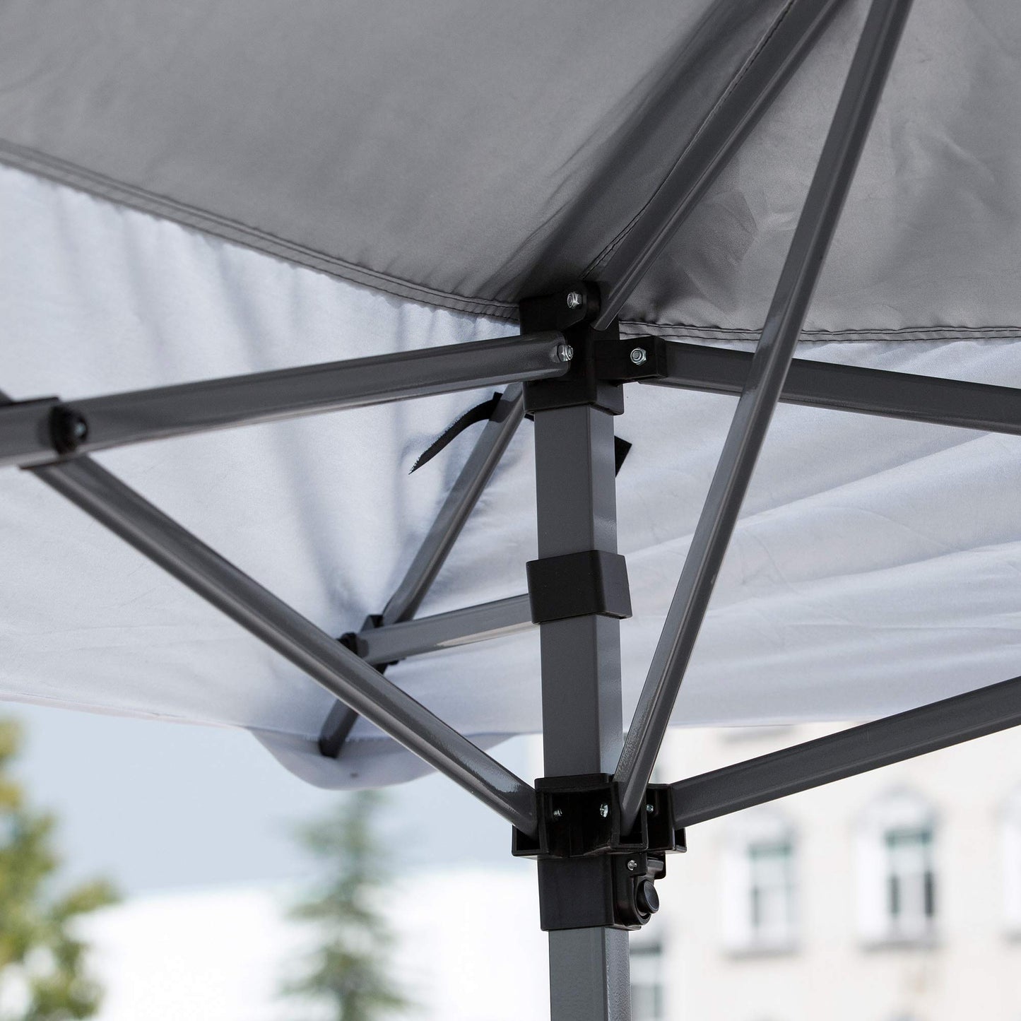 Outsunny Carpa de Fiesta Plegable 3,6x3,6 m Altura Ajustable en 3 Posiciones con Doble Techo y Bolsa de Transporte con Ruedas Marco de Acero Impermeable Gazebo para Jardín Exterior Gris y Blanco