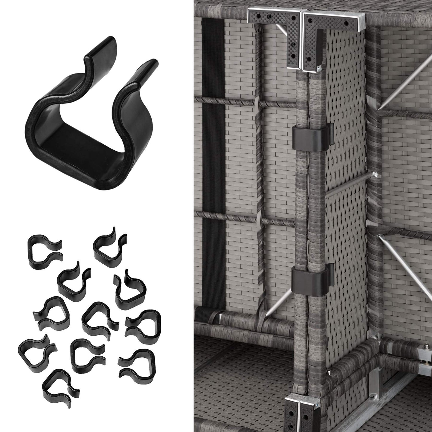 TecTake® Conjunto Jardín en Ratán y Aluminio con Cojines de 10 cm, Conjunto Terraza Resistente a la Intemperie, Muebles Jardín Exterior 3 Sillones, 1 Puf, 1 Mesa con Cristal, Fundas Extraíbles - Gris