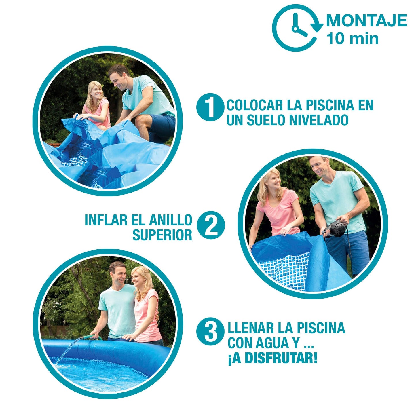 Intex 55237 - Piscina Hinchable, Ø244x61 cm, 1.942 litros, Piscina Redonda, con depuradora Cartucho, 1.250 litros/Hora, Filtro Cartucho Tipo H, para 2 Personas