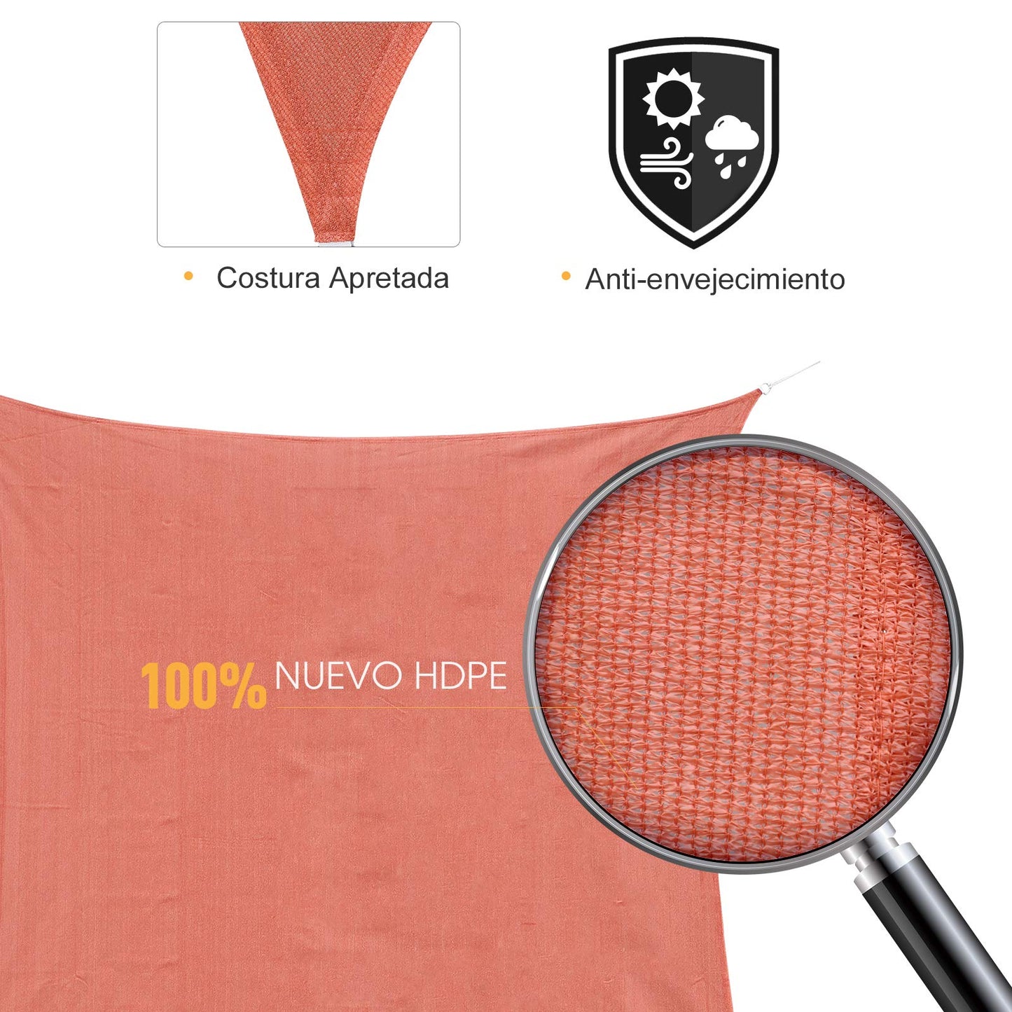 Toldo Vela 3x3x3m Triangulo Color Rojo Sombrilla Parasol Terraza Jardin Camping