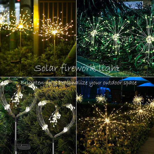 Honche 2 Pack Luces de jardín al aire libre Luz de fuegos artificiales solares Bengalas LED Lámpara blanca cálida para fiesta Boda Jardín Camino Navidad Parque Decoración (warm white)