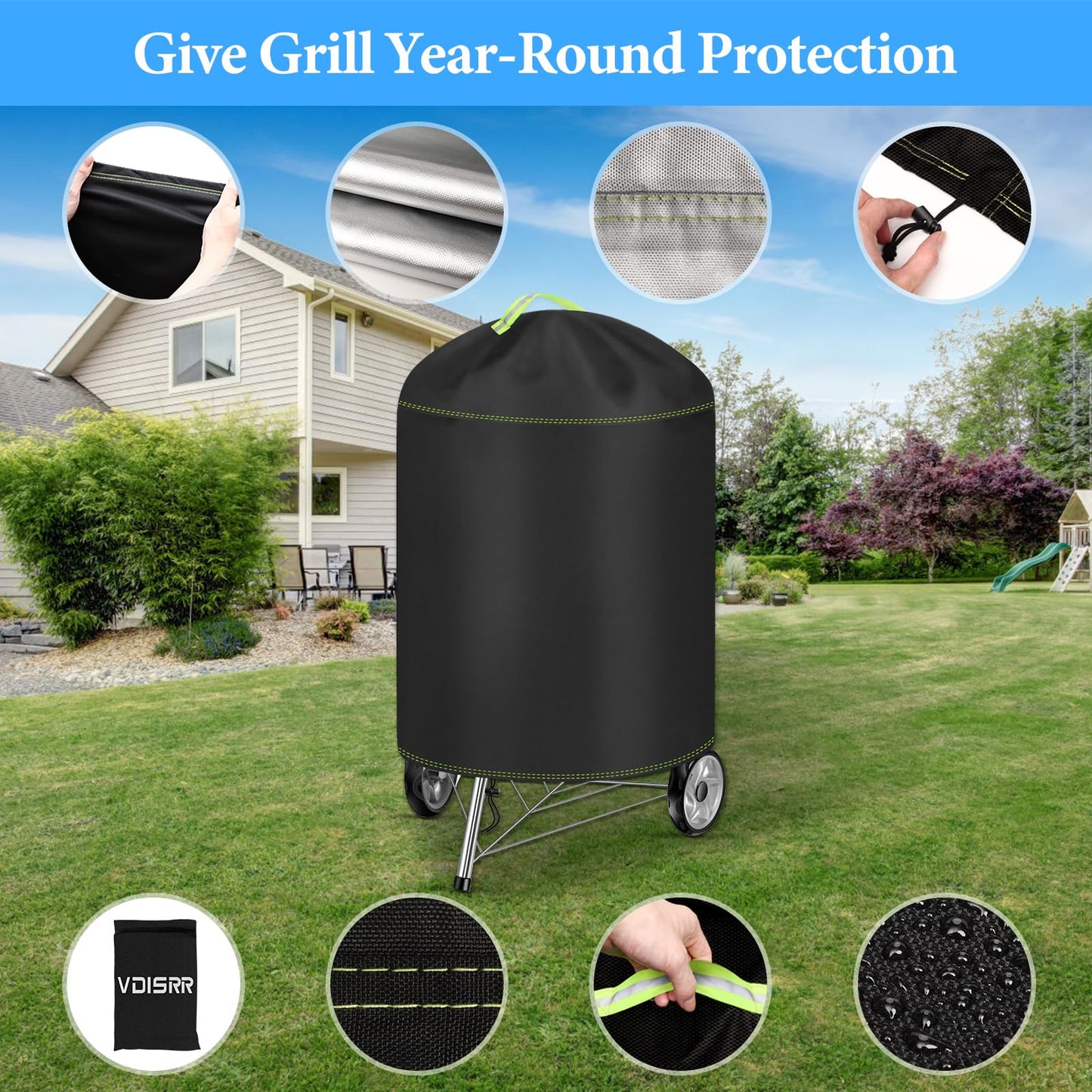 Funda para Barbacoa Impermeable, VDISRR 420D Oxford Resistente al Desgarro Funda Protectora para BBQ Ø77x90cm, Cubierta de Exterior Anti-Viento/Anti-Polvo/Anti-Humedad/Anti UV