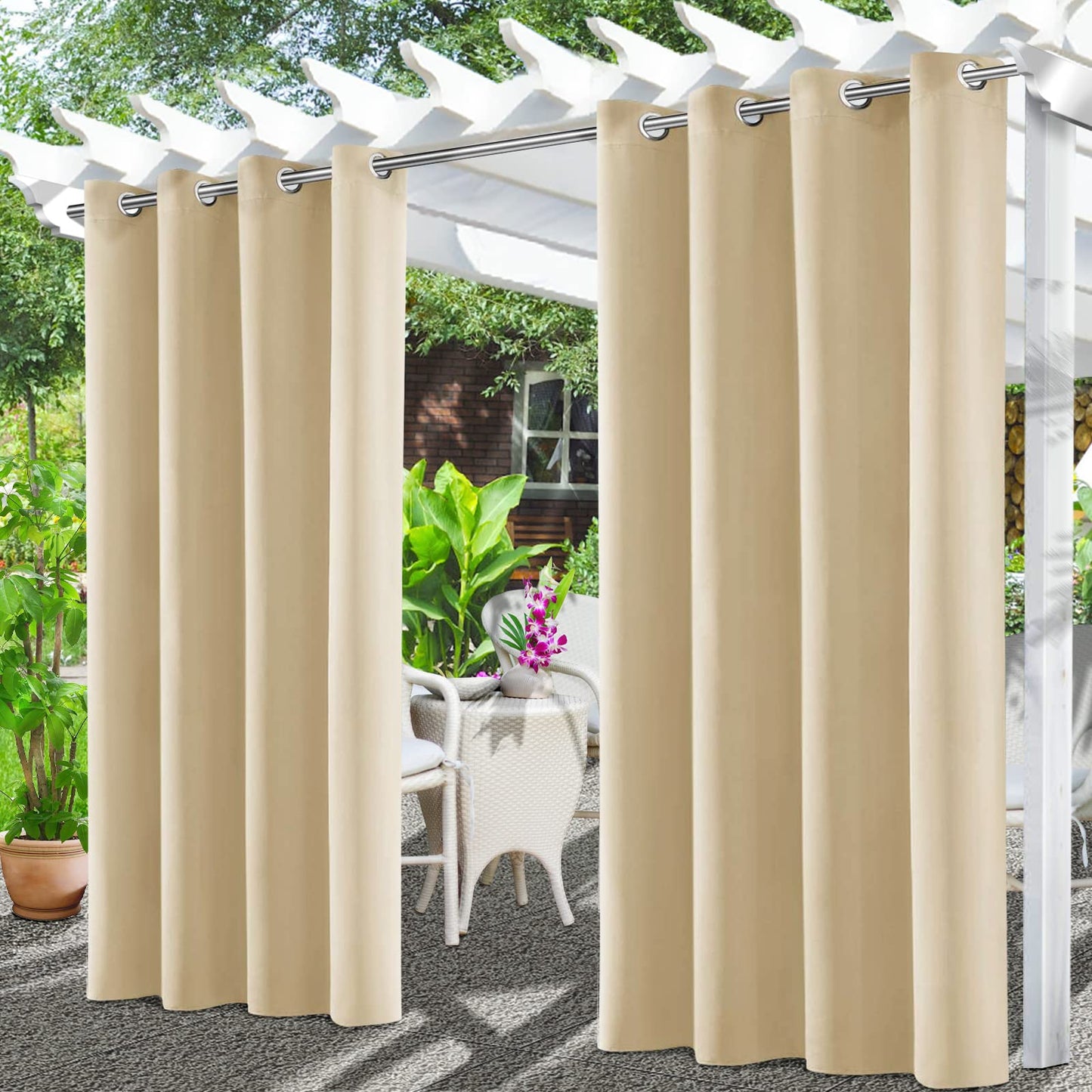 Tgkoddo - Cortinas Impermeables para Exteriores, Cortina Parasol, para balcón, terraza, Porche, pérgola, Mirador, 132 x 215 cm, Color Beige